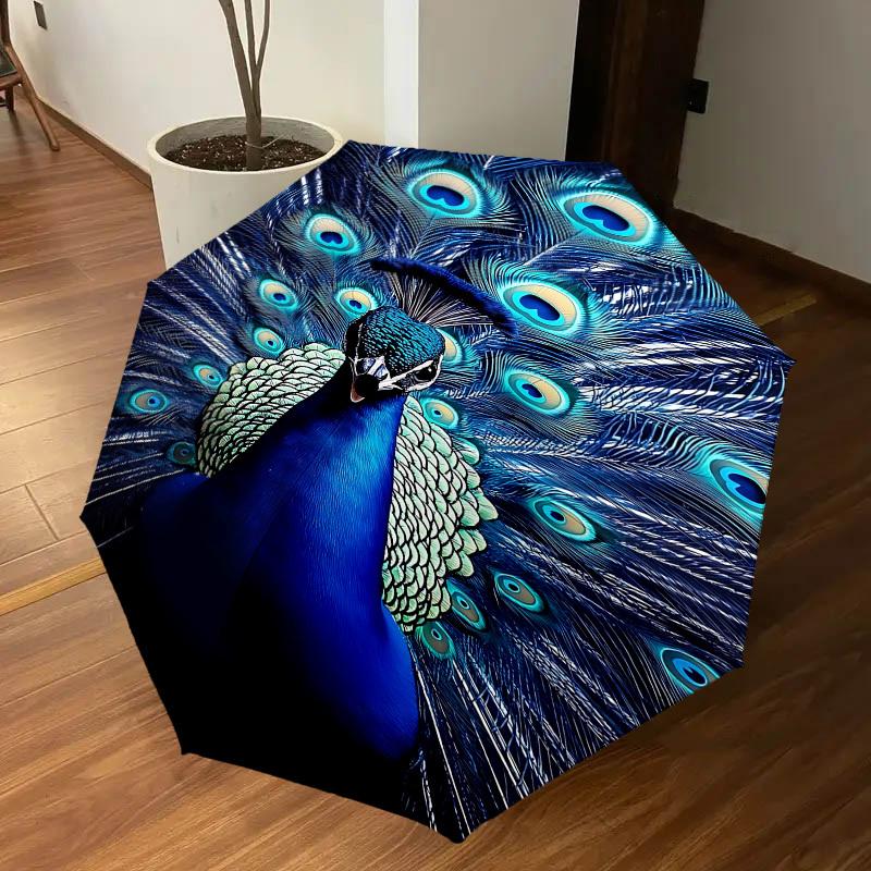 1pc peacock feathers Automatic Open/Close Umbrella with Windproof, 8-Rib Sturdy Canopy, Durable Ribs, Fashionable Design1248A