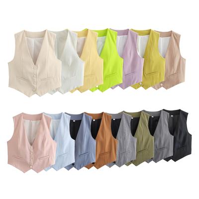 Colete formal solto de cor sólida feminino, decote em V profundo, cardigan sem mangas, OL Commute Office