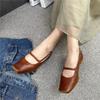 Echtes Leder Retro-Pumps mit niedrigem Absatz, Damenschuhe, quadratische Zehen, flache, bequeme Loafer-Schuhe
