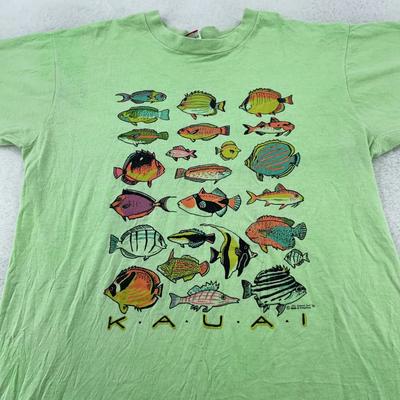 Vintage Kauai Hawaii Fischhemd Herren M/L Ocean Odyssey Inselkunst 90er Jahre T-Shirt