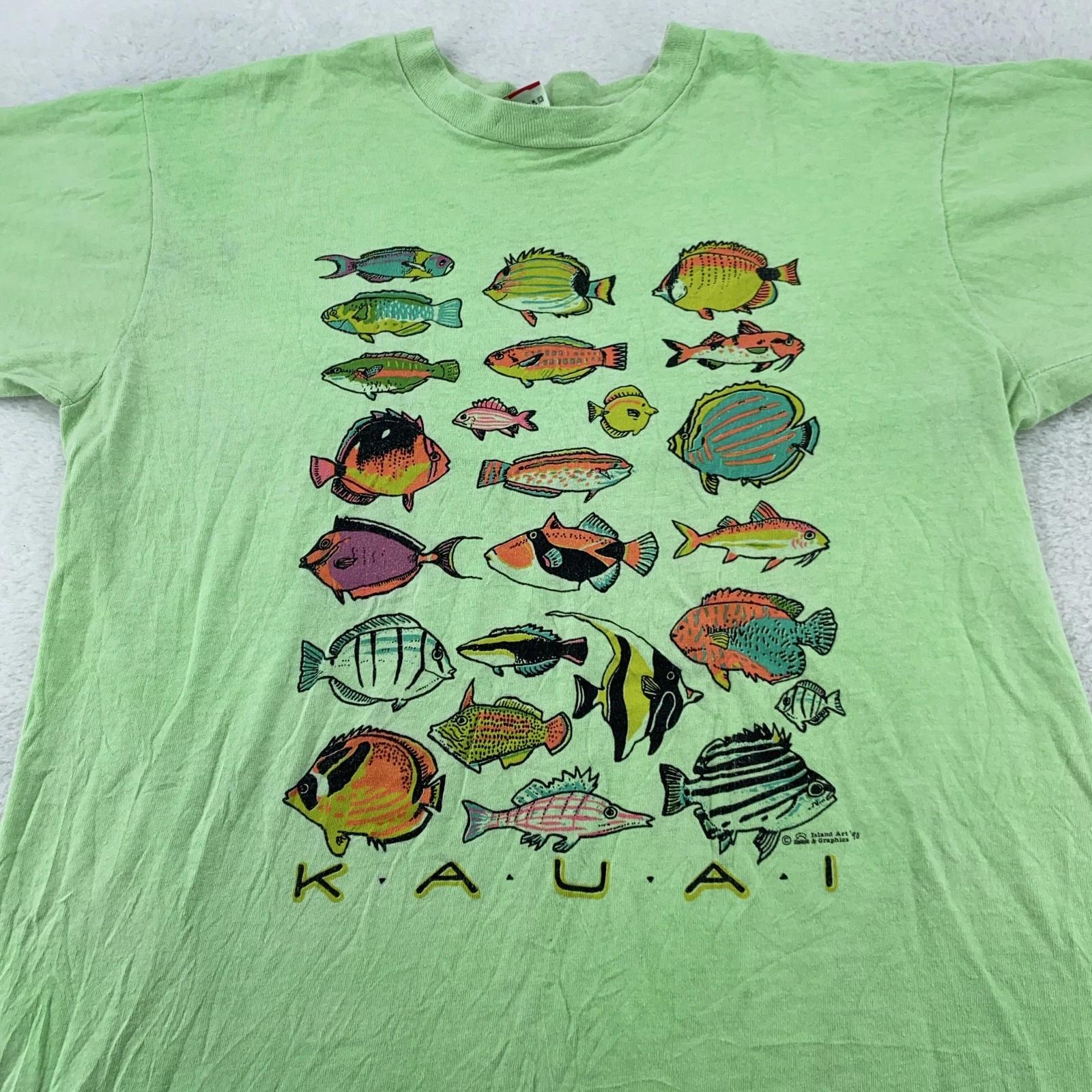 

Vintage Kauai Hawaii Fish Shirt Mens M/L Ocean Odyssey Island Art 90s Tee XL