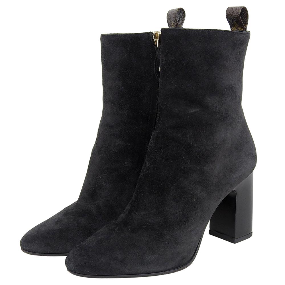 Louis Vuitton Ausgezeichneter Zustand Wildleder LV Donnaline klobige Absatzstiefel, Damen, schwarz, Größe 36, LW2403 Schuhe 36 schwarzBenutzt