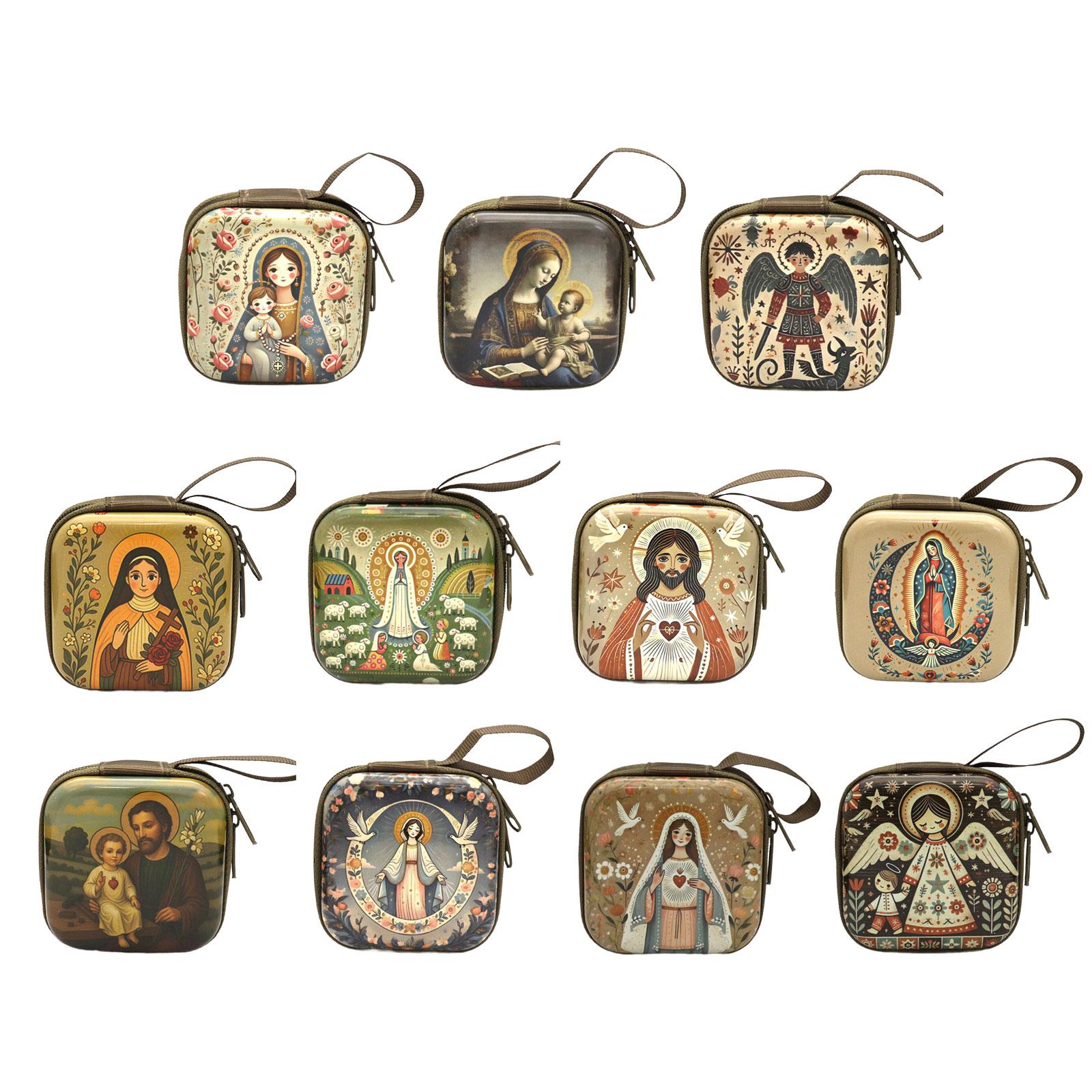 Rosary Jewelry Box Religious Trinket Storage Holders Case Religious Trinket Box Coin Purse Rosary Prayer Bag Zippers