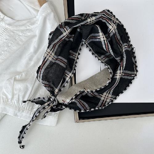 Women's Cotton and Linen Headscarf Hairband Double-sided Triangle Scarf Silk Scarf Baby Scarf Plaid All-match Spring and Autumn