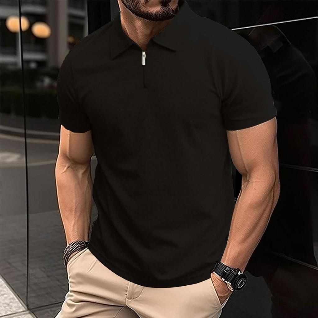 Summer Polo Shirt New Knit Shirt Half Zipper Solid Color Short Sleeve Men'S Sports Polo Shirt Man