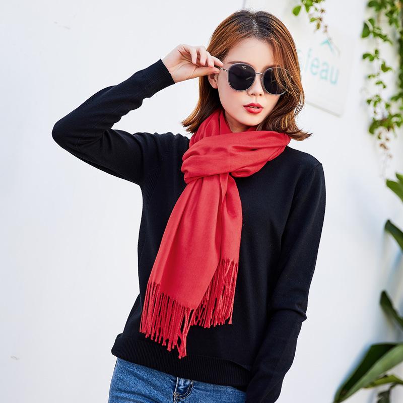 Women's Red Plaid Cashmere-Like Scarf Shawl - Warm, Versatile, Fashionable for Autumn and Winter