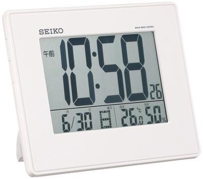 Clock Alarm Humidity Large White Pearl SQ770W SEIKO Clock, Radio-Controlled, Digital, Wall/Desk Mount, Calendar, Temperature, Display, Screen,