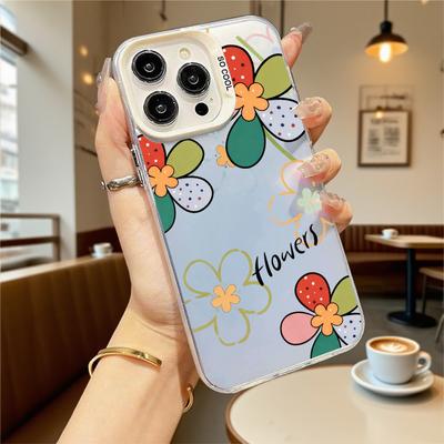 Coque Rigide pour Téléphone Motif Fleurs Dessin Animé Colorées pour iPhone 16 15 14 13 12 Pro Max Mini Housse de Protection Anti-Choc Anti-Rayures