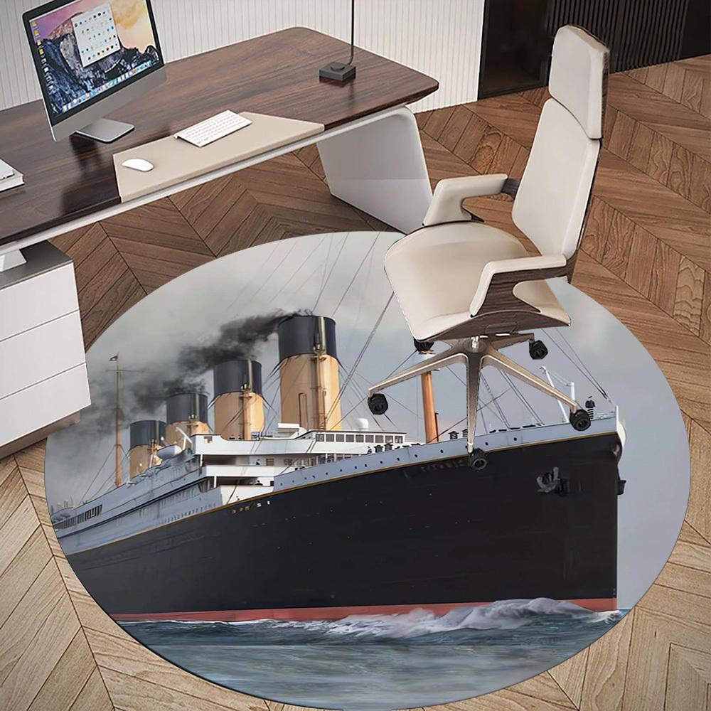 1pc Titanic, Ocean Round Chair mat Area Rug - Non-Slip, Floor Mat for Office, Bedroom, home decor Christmas Gift p0811182