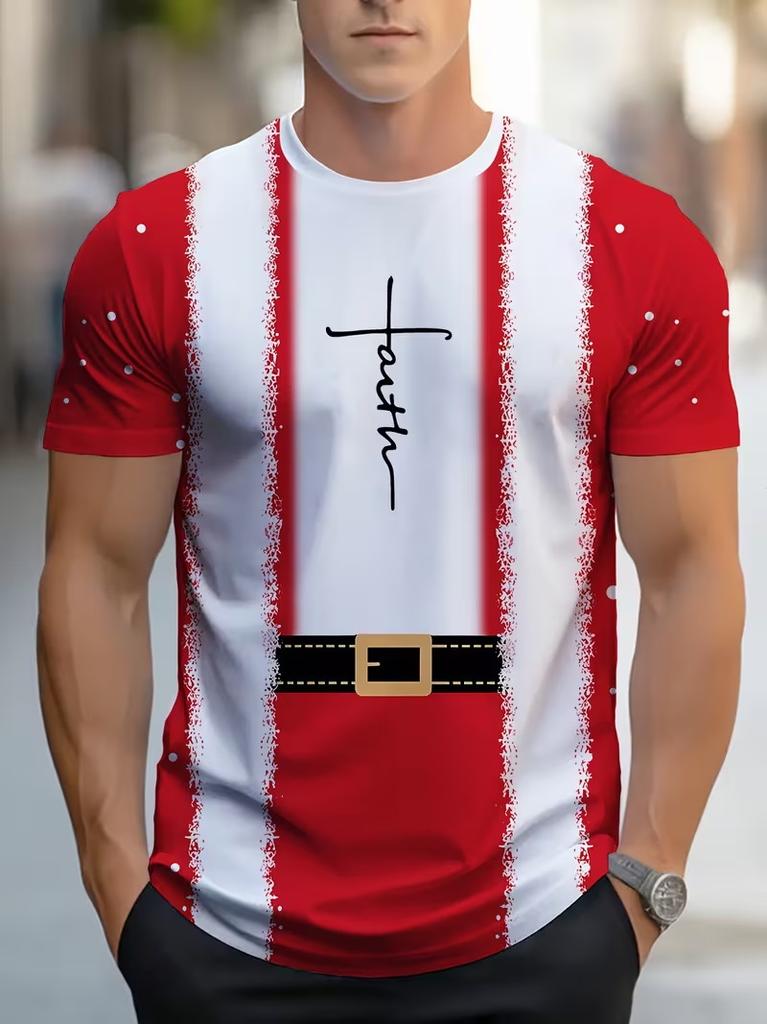 Creative Santa Claus Printed Men's T-Shirt Merry Christmas Casual O-neck Loose Short Sleeve Tops Fashionable Comfortable Breathable T-shirt
