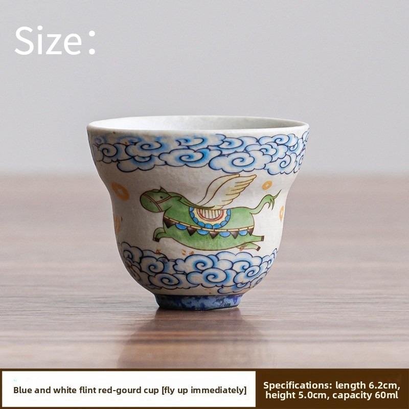 Blue White Porcelain Kung Fu Tea Cup Small Caramel Glaze Ceramic Single Cup Handmade Chinese Gongfu Teaware for Tea Ceremony Hom