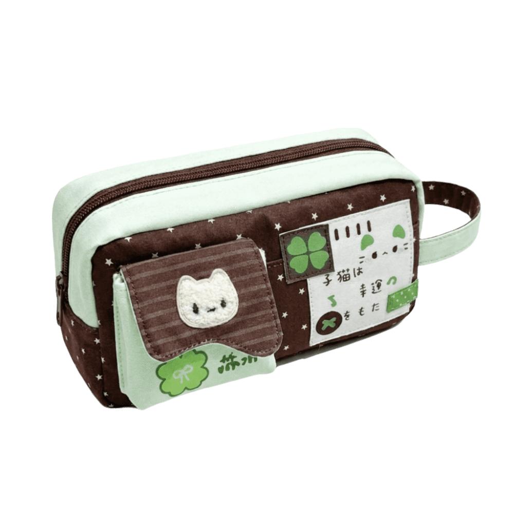 Large Capacity Pen Pouch Four-Leaf Clover Print Stationery Bag Pencil Pouch Stationery Storage