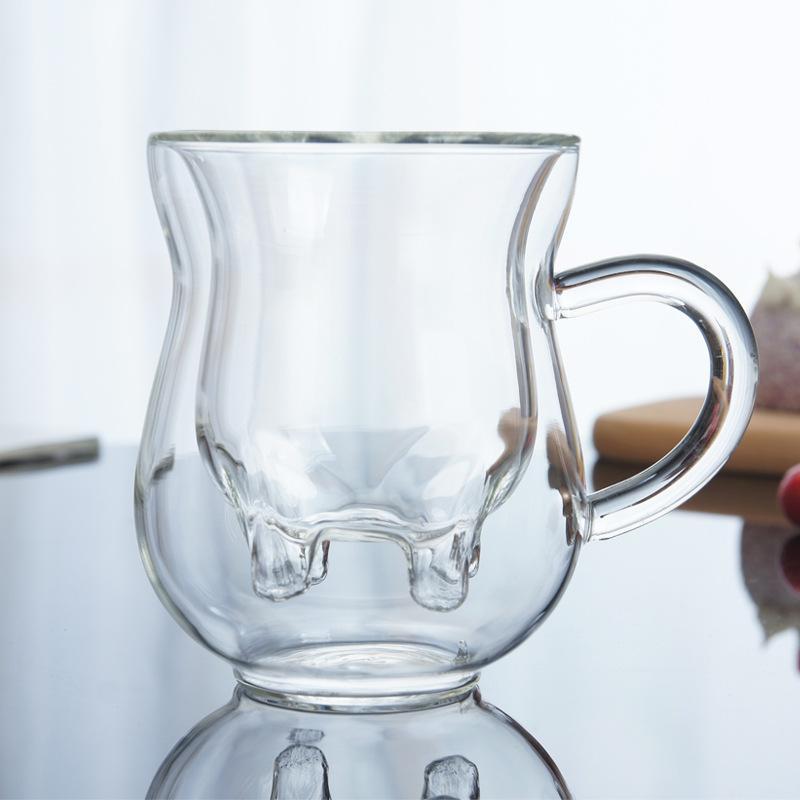 Creative Dairy Cow Mug, Double Wall Glass Cup for Milk Coffee Beer Fruit Juice, Heat Insulation Glass Household Drinkware