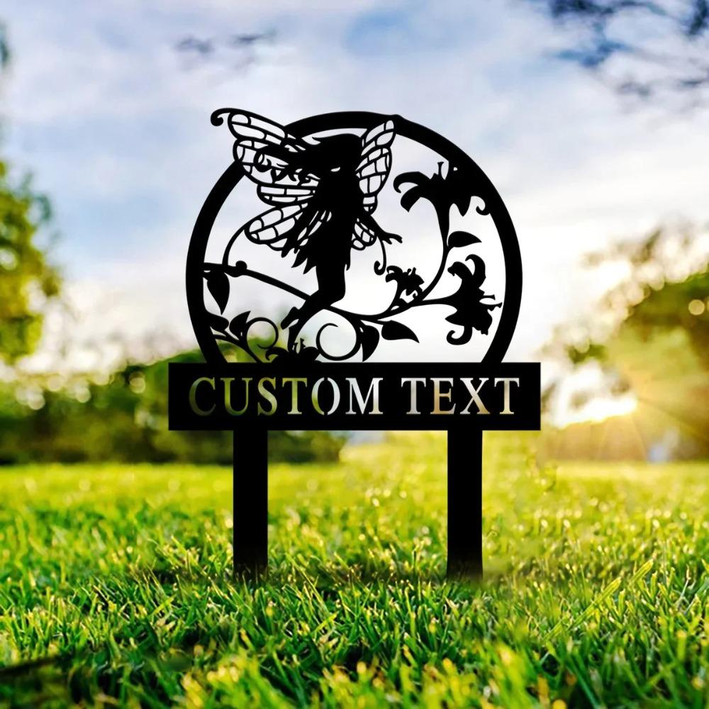 Custom Metal Fairy Garden Stake Yard Sign Flower Bed Decor
