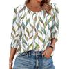 Women's Clothing, Spring, Loose, Casual, Printed, Seven Quarter Sleeves, Round Neck, T-shirt, Top