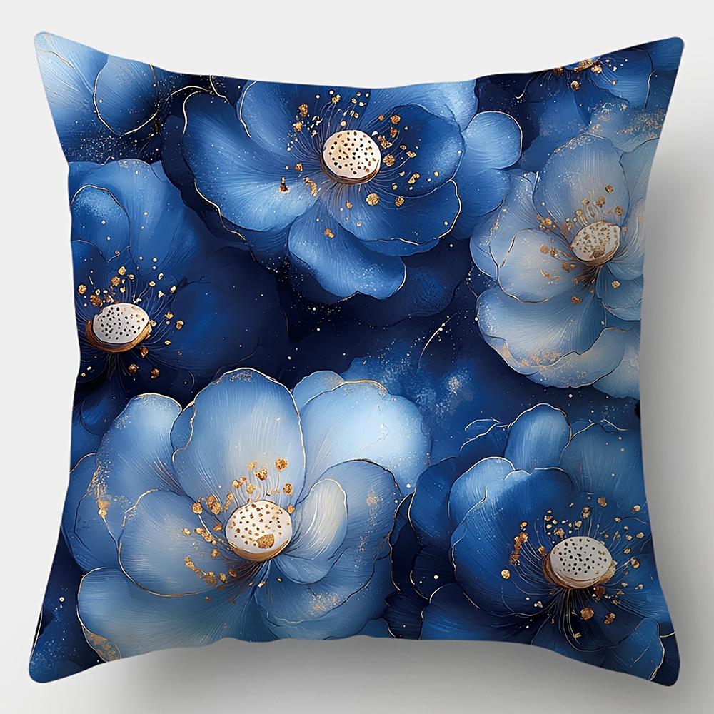 Elegant Floral Pillowcase With Blue And White Lotus Designbedroom Sofa Decorative Cushion Cover With Zipper Soft Cushion Cover