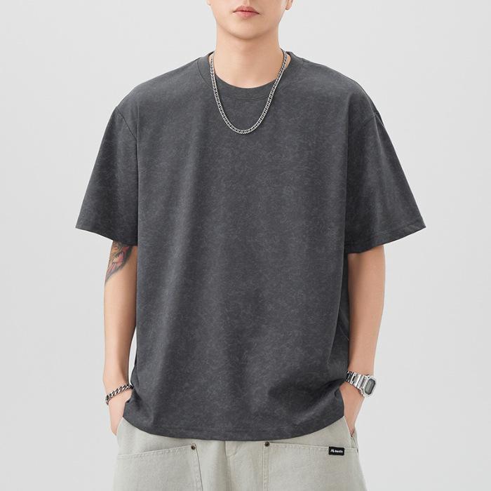 New Summer Short-sleeved T-shirt for Men's Cloud-dye Loose T-shirt Versatile Casual Five-point Sleeves
