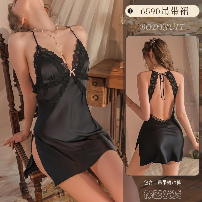 Sex Underwear Sexy Suspender Nightdress Lace Split Uniform Pure Passion Backless Suit 6590