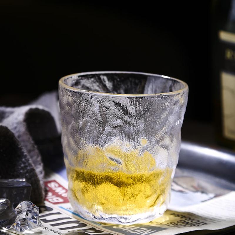 

280 мл/330 мл Стеклянная бутылка для питья Простой стакан для воды из ледникового стекла Стакан для виски со льдом Бокал для вина Кофейная чашка Чашка с узором коры дерева Пивная кружка 1pcs