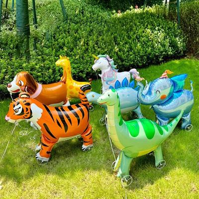 4D Kreslené Fóliové Balónky Slon Stojící Chodící Balónek s Kolečkem pro Děti Narozeninová Párty Dekorace Baby Shower