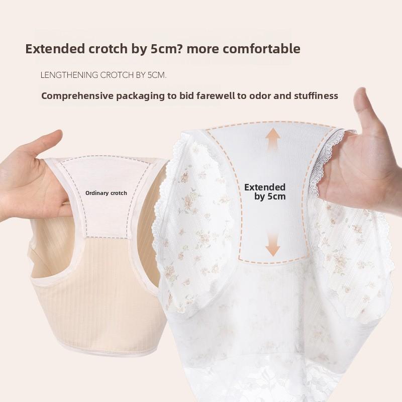 Large Size Women's New Spring and Summer Style Cotton Rustic Print Extended Crotch Non Trace Breathable High Waist Briefs