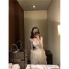 Wind birthday dress skirt temperament v-neck low-cut chest suspender dress waist and thin