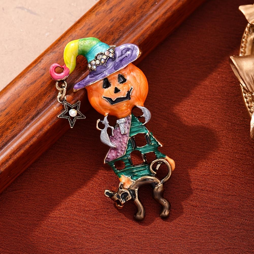 1pc Halloween Pumpkin Scarecrow Brooch for Men And Women - Exquisite Vintage Fantasy Funny Wizard Hat Pumpkin Head  Pin