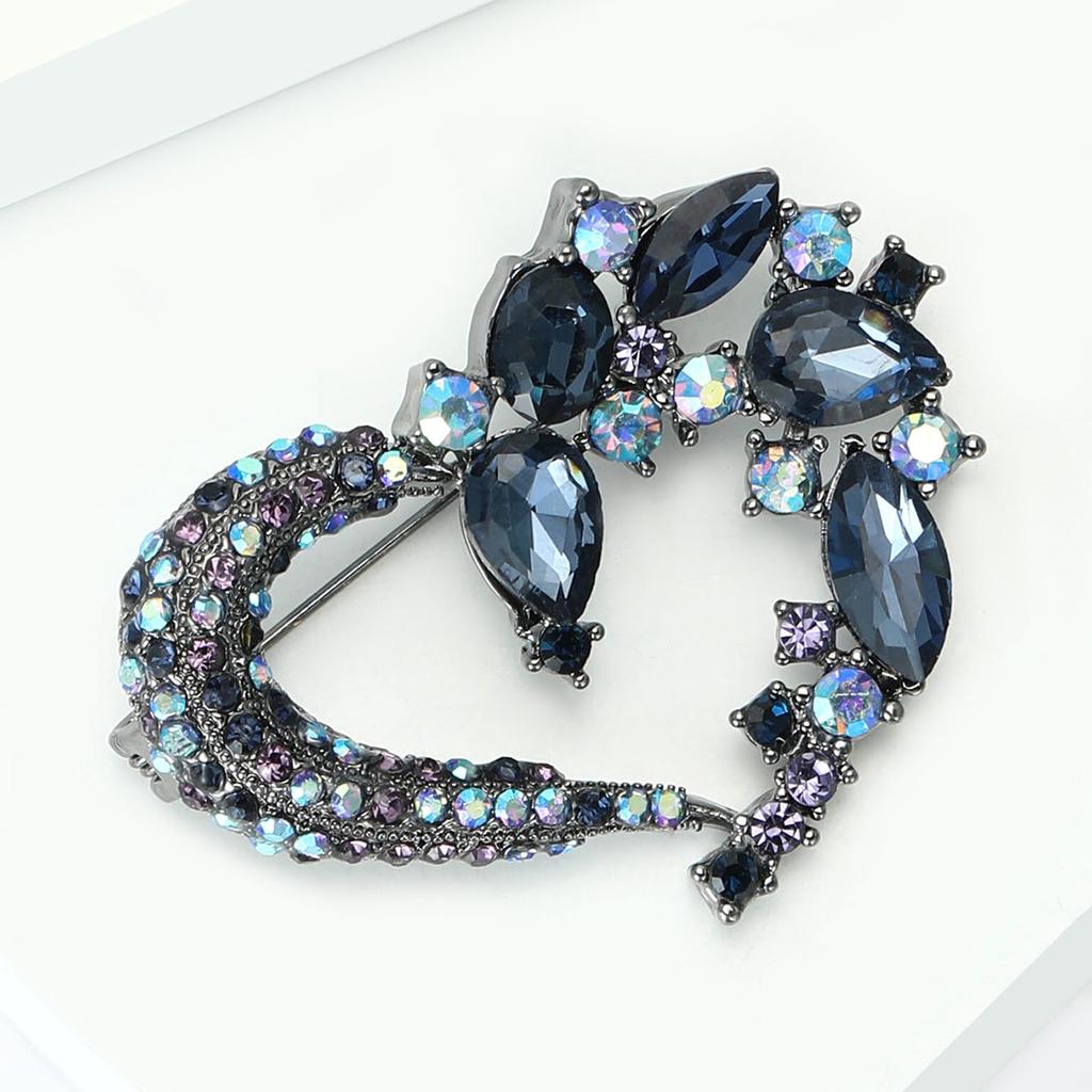 Rhinestone Heart Brooch for Women Flower Love Office Party Lapel Pins Gifts