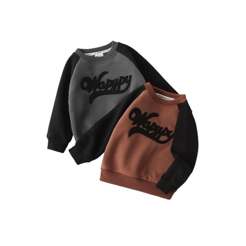 Children's Fleece Sweatshirt for Autumn and Winter, Boys' Fleece Top, Boys' Letter Print Warm Pullover Clothing