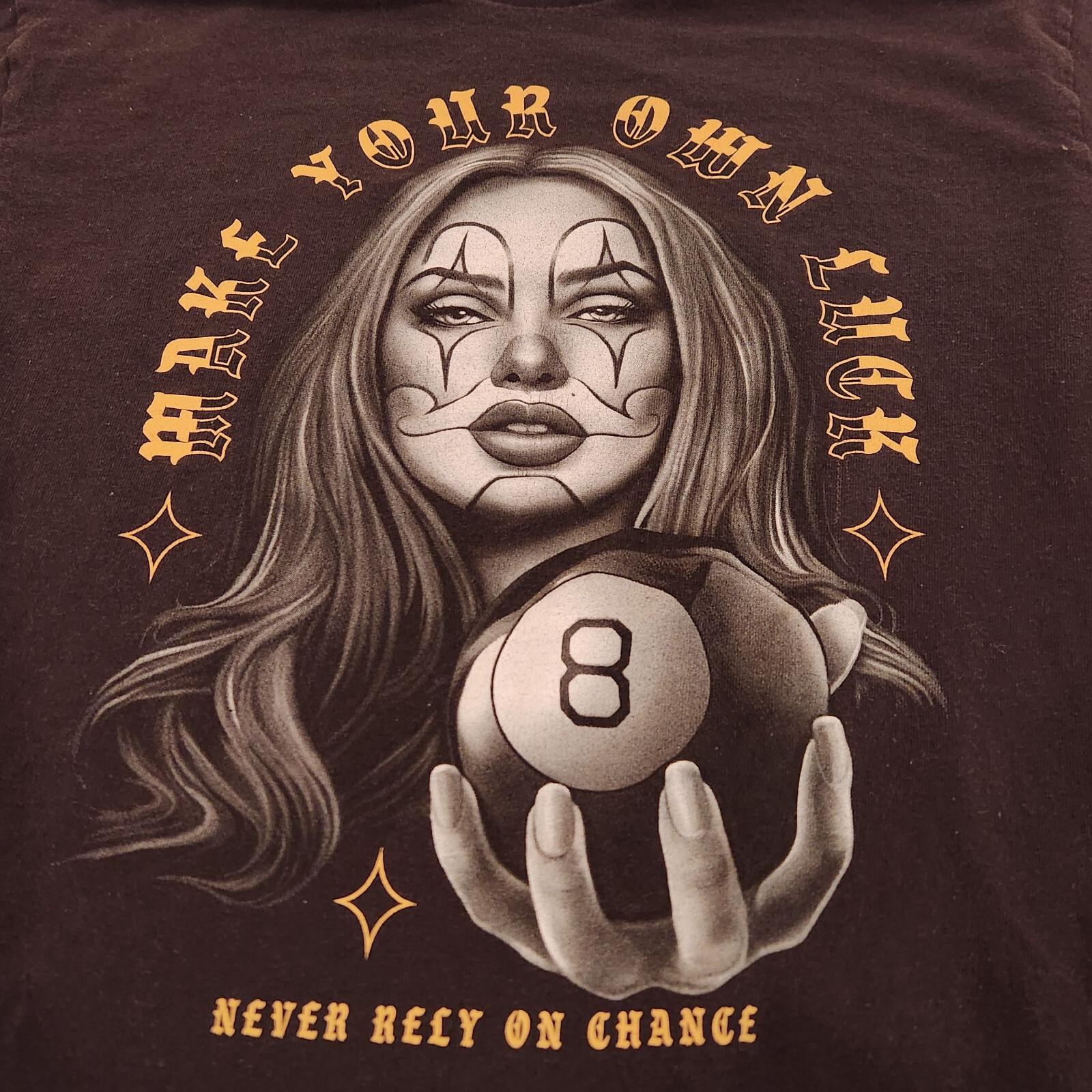 DOM T-Shirt Adult Size Large Make Your Own Luck 8 Ball Graphic Print Tee Black Unisex T-Shirt S