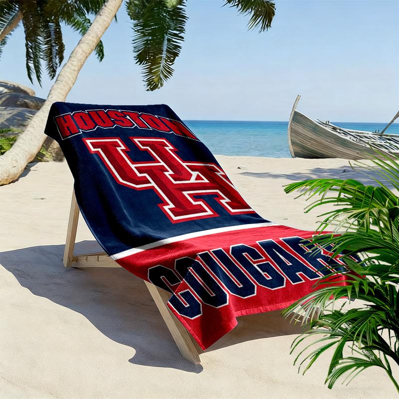 Houston Cougars Print Beach Towel, Large Soft Quick Dry Towel for Beach Camping Swimming