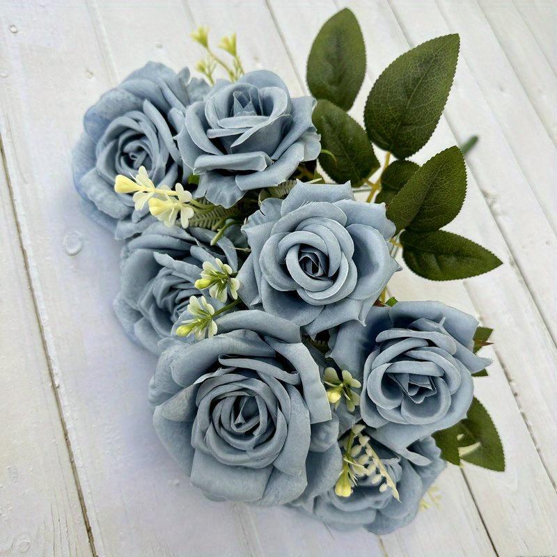 1Pc Plastic 7-Head Rose Green Plant Bouquet, Fake Flower
