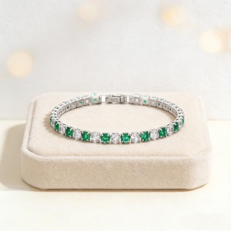 Stylish and Simple 925 Silver White and Green 4mm Zircon Tennis Bracelet Versatile Jewelry
