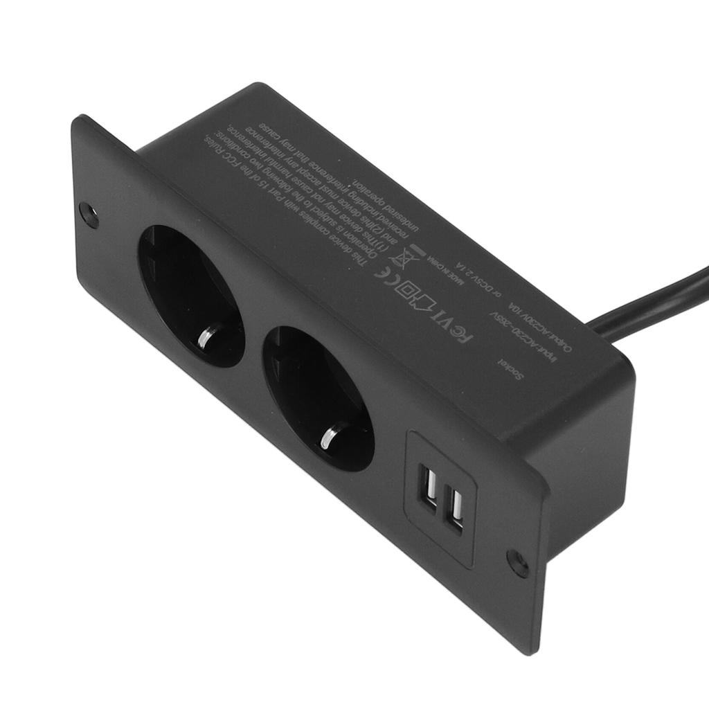 Embedded Power Outlet 2 USB 2  10A Ports Recessed Desk Socket In Desk Power Hub with 1.5m Cable