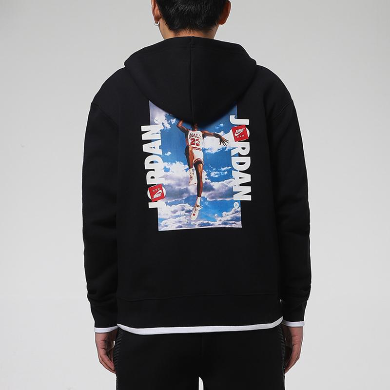 Jordan Printed Fleece-Lined Warm Sports Hooded Jacket Men Outerwear Black CV2356-010