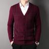 Fengxun Men's 100% Wool V-Neck Cardigan Sweater