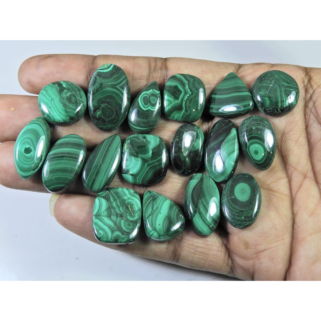 17Pcs Natural Green Malachite Mix Shape Cabochon Loose Gemstone 251Cts. Lot C-469