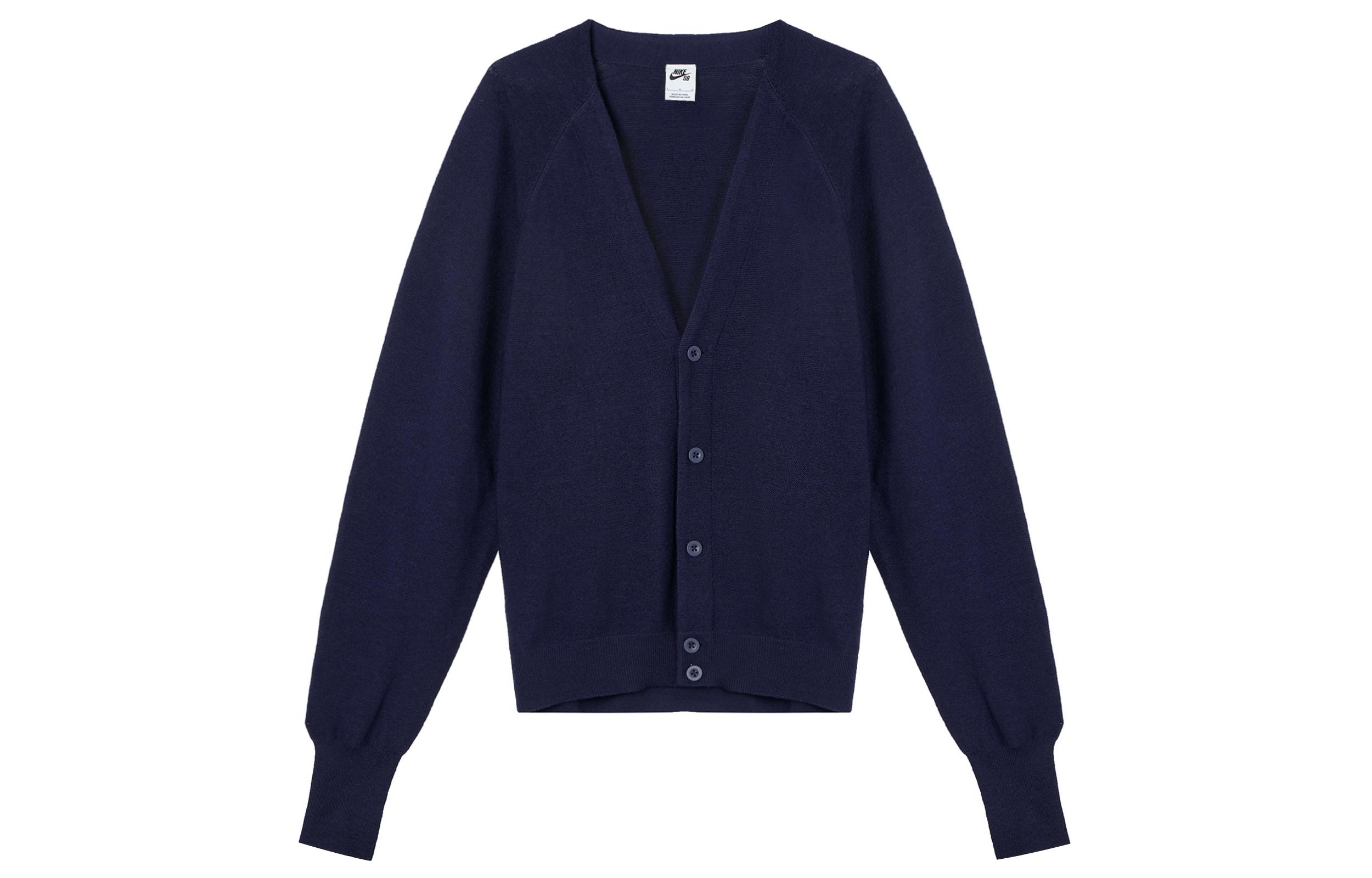 Nike Knitwear Unisex Ink Blue V Neck Moderate Cardigan FQ0516-555 XL