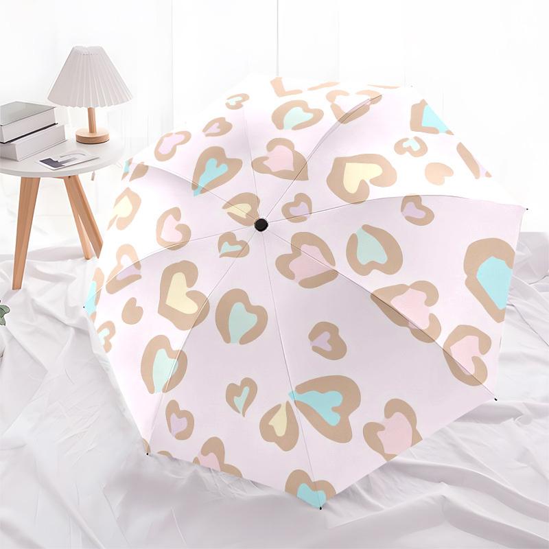 1pc Pastel Heart Leopard Print Umbrella with Plastic Handle,Compact & Stylish,Cartoon Pattern,Outdoor UmbrellaPT283