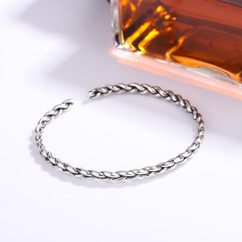 New Thai silver Fried Dough Twists Braided For Women 925 Sterling Silver Personalized Aged Hemp Opening Bacelets TYB611