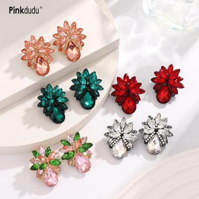 Elegant Temperament Alloy  Stud Earrings Fashion Colored Diamond Flower Personalized Earrings for Women PD2067