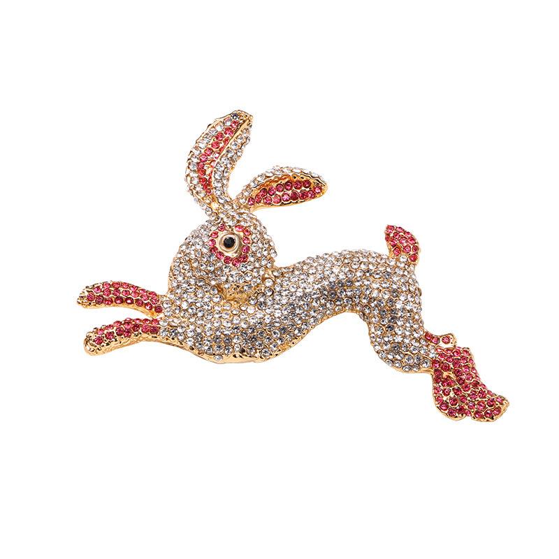 Pink Rhinestone Rabbit Brooch Animal Brooch With Diamond Alloy Zodiac Rabbit Brooch Accessories