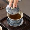 Kiln Tea Set Blue and White Porcelain Cover Bowl Retro Tea Bowl Anti-scalding Hand-made Tea Flower Sancai Cover Bowl
