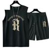 Men Summer Polyester Workout Tank Tops Sweat Sleeveless Tee Sports Gym Fitness tops Workout Casual Top Men sets men Clothing