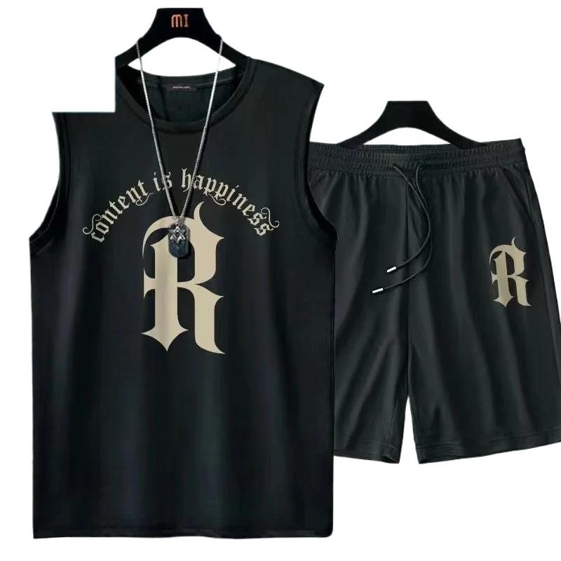 Men Summer Polyester Workout Tank Tops Sweat Sleeveless Tee Sports Gym Fitness tops Workout Casual Top Men sets men Clothing