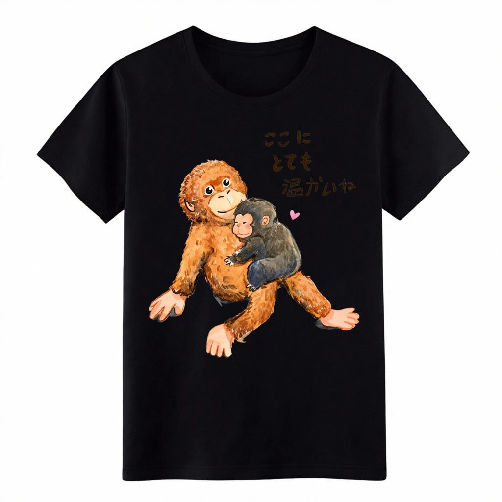 Panchl Koko Ni Totte Atatakai Ne Monkey Family Shirt Japanese Cuddle Graphic Tee