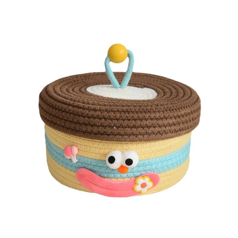 Cartoon Smile Cotton Rope Woven Storage Basket with Lids Desktop Organizers for Sundries Snack Needles Kids Toys Container