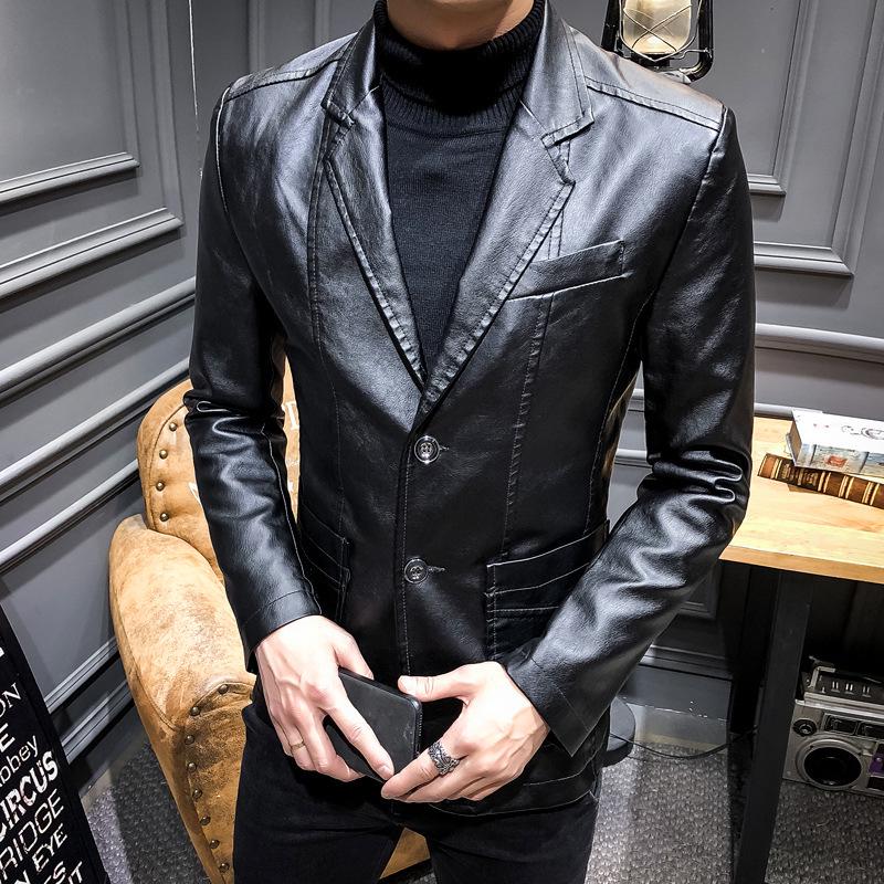 Spring Thin Men's Leather Jacket Men's Slim Leather Suit PU Leather Jacket Suit Men's Jacket