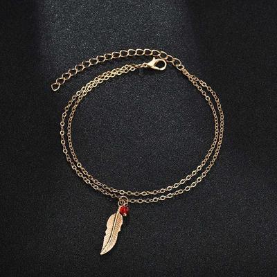 Personalized Leaf Pendant Fringed Adjustable Anklet Beach Vacation Style Double Anklet Accessories