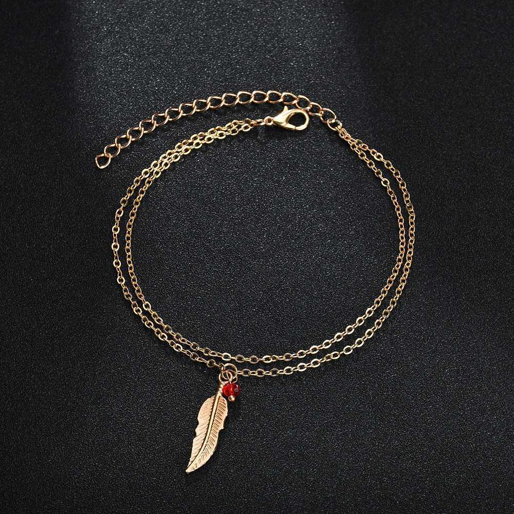 Personalized Leaf Pendant Fringed Adjustable Anklet Beach Vacation Style Double Anklet Accessories